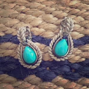 Faux Turquoise and Silver Rope Clip-on Earrings